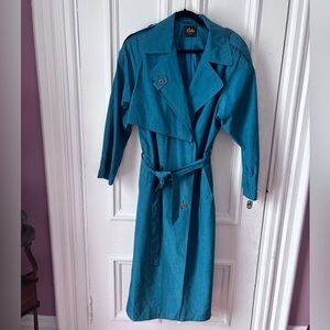 Women’s Vintage Luba Paris Button Front Tie Waist Trench Coat Aqua Green Size 10
